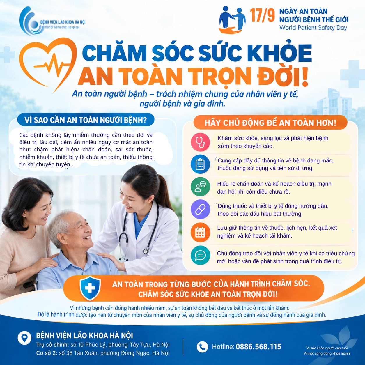 Bệnh viện Lão khoa Hà Nội hưởng ứng Ngày An toàn Người bệnh Thế giới 2026: Chăm sóc sức khỏe an toàn trọn đời