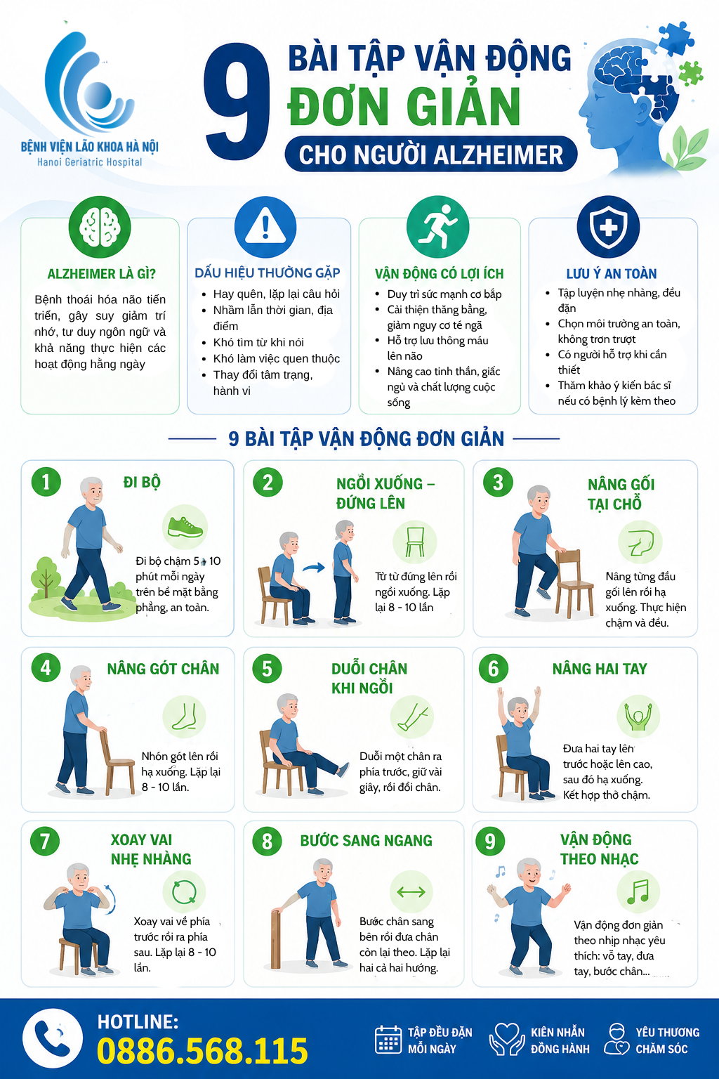 9 bài tập vận động đơn giản cho người Alzheimer